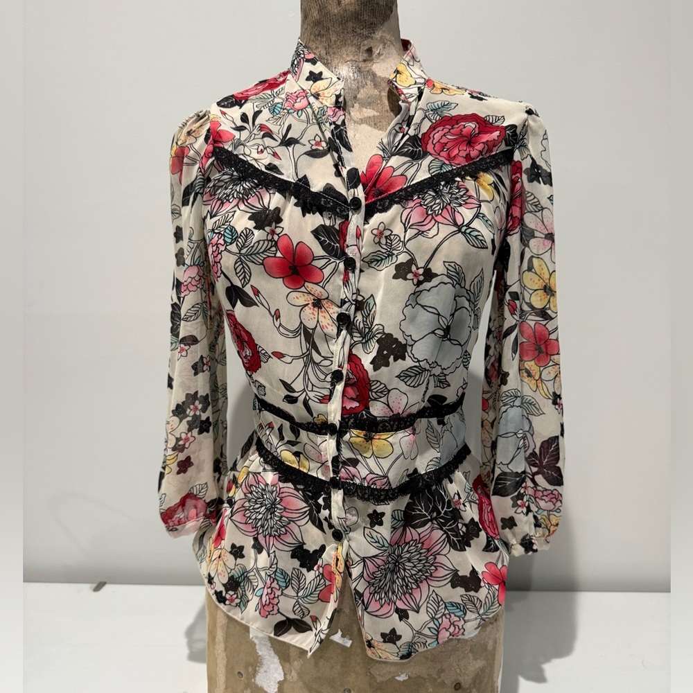 Love Squared Vintage Sheer Floral Blouse - Small